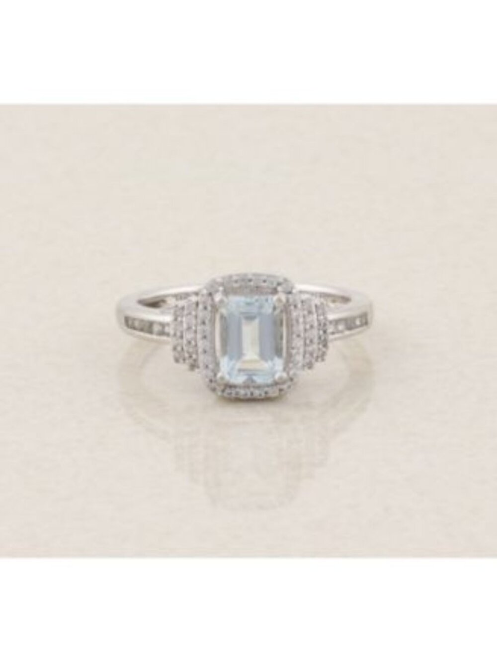Sterling Silver Natural Aquamarine and White Sapphire Ring Size 7 1/4